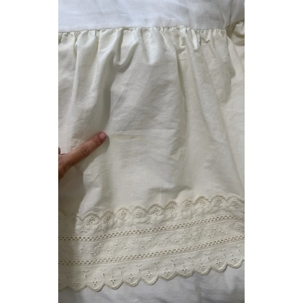 Vtg Twin Bedskirt Ruffle Eyelet Lace Embroidered Cream Cottage Farmhouse‎ Flaws